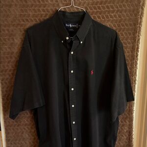 Ralph Lauren Black Short-Sleeve Button-Down Shirt with Red Pony